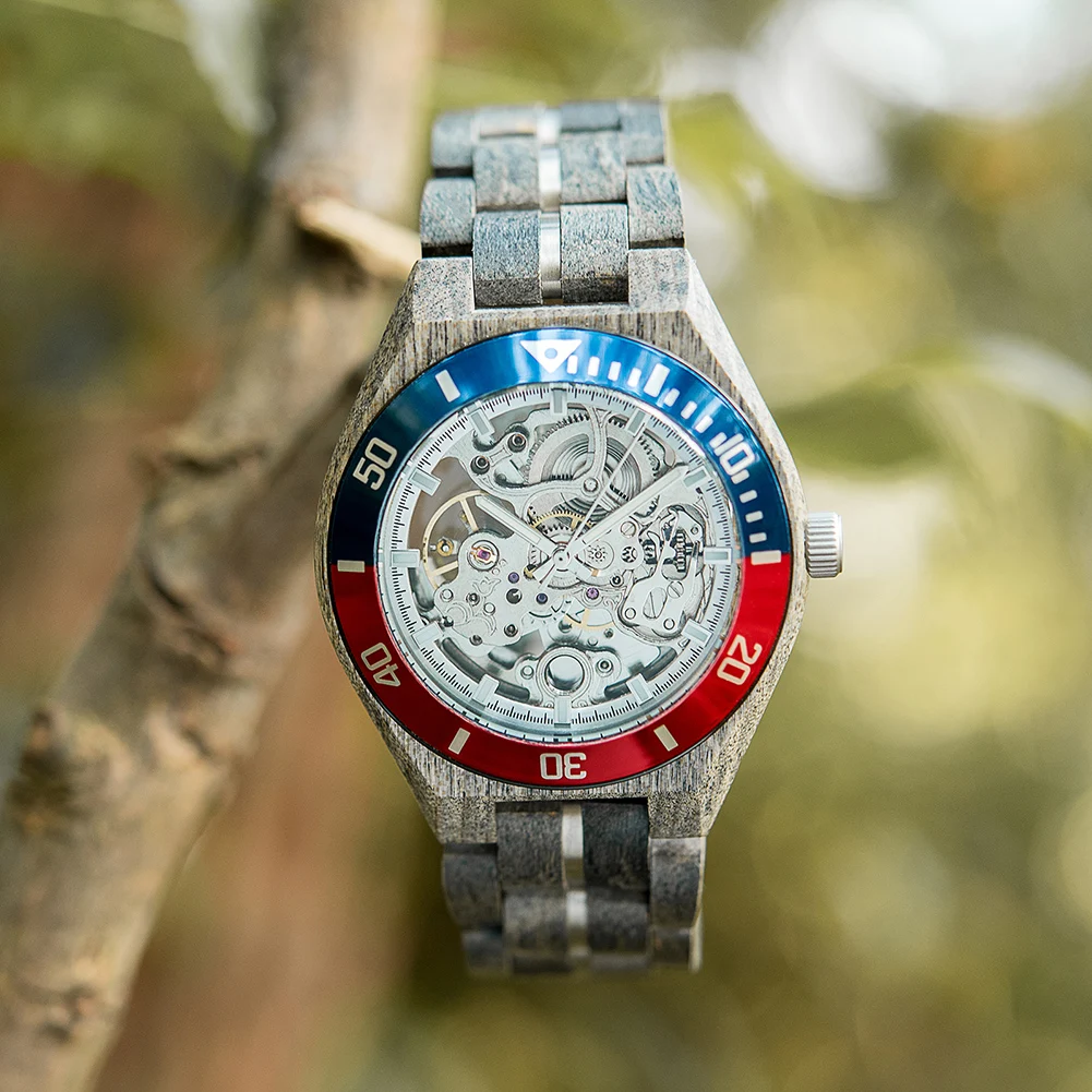 Relógio mecânico bobo bird relógios de madeira masculino luxo moda relógio de pulso automático luminoso caixa de presente personalizado oem