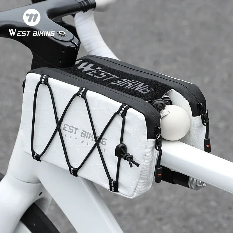 WEST BIKING Multifunctional Bicycle Top Tube Bag Buckle Fixed Front Frame Bag Multi Pouch With Elastic Straps & Shoulder Strap