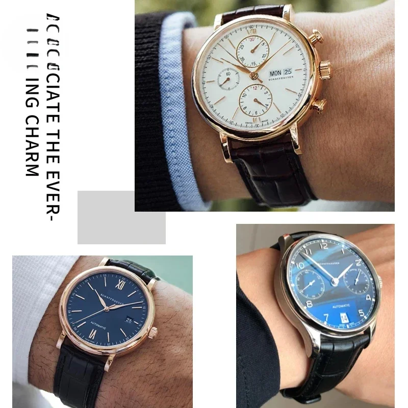 الجلد الحقيقي 20 مللي متر 21 مللي متر 22 مللي متر حزام ساعة اليد ل IWC Portugieser الطيار الساعات بورتوفينو براون أسود أزرق جلد البقر حزام الساعات رجالي