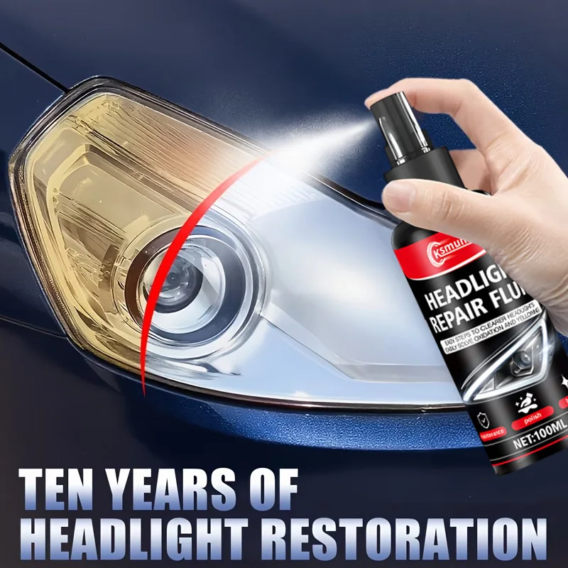 Car Headlight Renovation Spray, Fast Yellowing and Fog Remover for Clear Brighter Lenses and Safer Night Driving