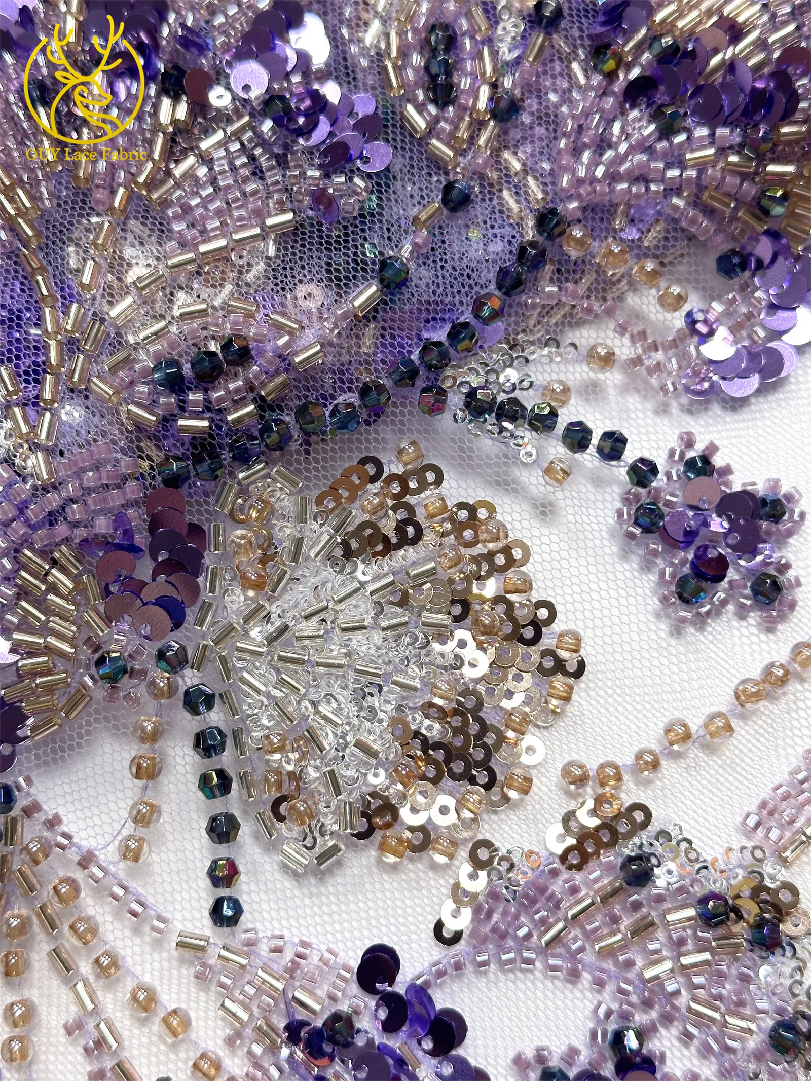 Luxuriöser afrikanischer schwerer Perlen-Spitzenstoff 2026, hochwertiger nigerianischer Tüll mit Pailletten, Spitzenstoff, Brautkleid, Haute Couture-Stoff – Detail 13