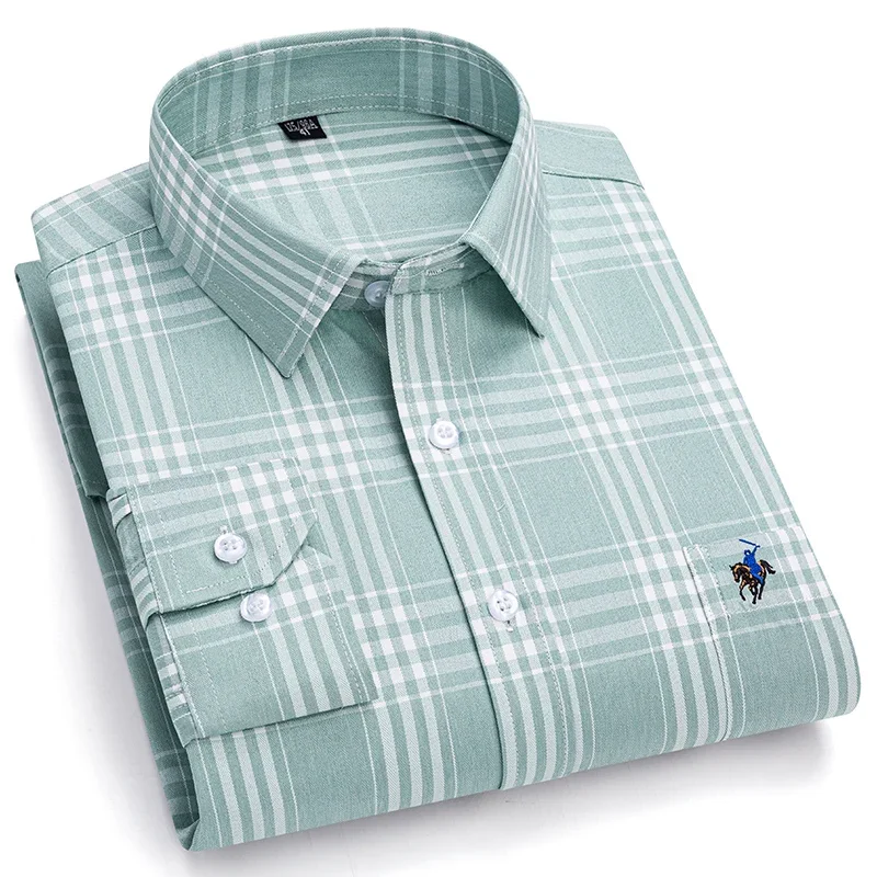 

Мужская рубашка из 100% хлопка с вышивкой, длинным рукавом, приталенная, повседневная, с одним карманом, мягкая, модная, в полоску, уличная одежда