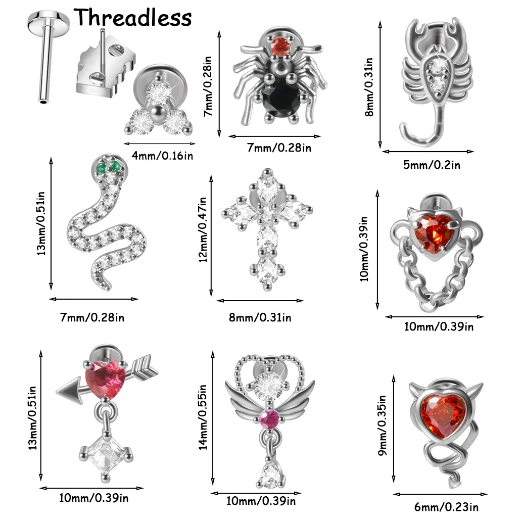 1PC Threadless Cz Devil Spider Angle Cartilage Stud Helix Earring Tragus Conch Earring Forward Helix Barbell Piercing Jewelry