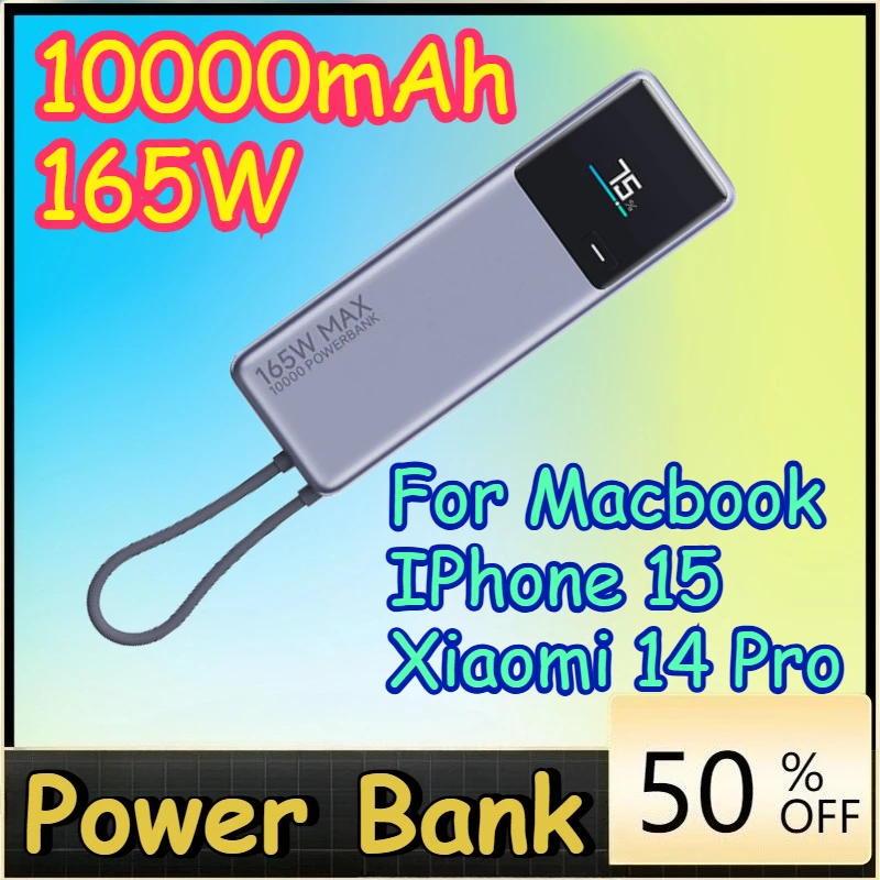 

10000mAh 165W Power Bank USB C Cable LED Display Portable Charger for Macbook IPhone 15 Xiaomi 14 Pro PowerBank PB1165MI