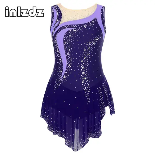 Imagen 1 del producto Vestido de patinaje artístico sin mangas para mujer, traje de actuación de danza lírica, leotardo de gimnasia con diamantes de imitación, Ropa de baile de Ballet