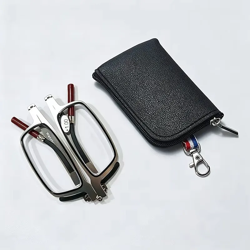 2026 Portable Folding Reading Glasses With Keychain Bags, Lightweight To Wear, Easy To Carry, HD Anti-Blue Light Clear Lenses