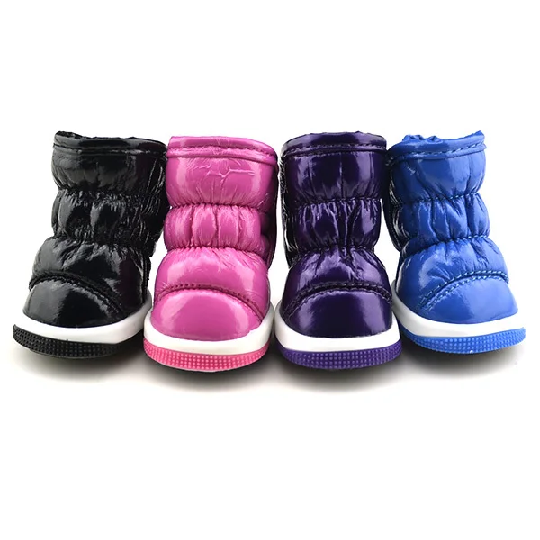 One Set/4Pcs Pet Puppy Shoes Small Dog Ruffle Soft PU Leather Winter Warm Booties Rain Boots