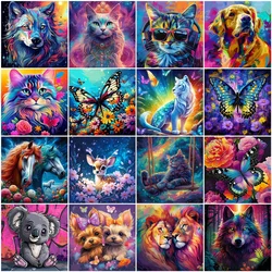 Handpainted Oil Painting Animal Cat Unframe Adult Painting by Numbers Dog Lion Acrylic Paint Wolf Home Living Room Art Craft