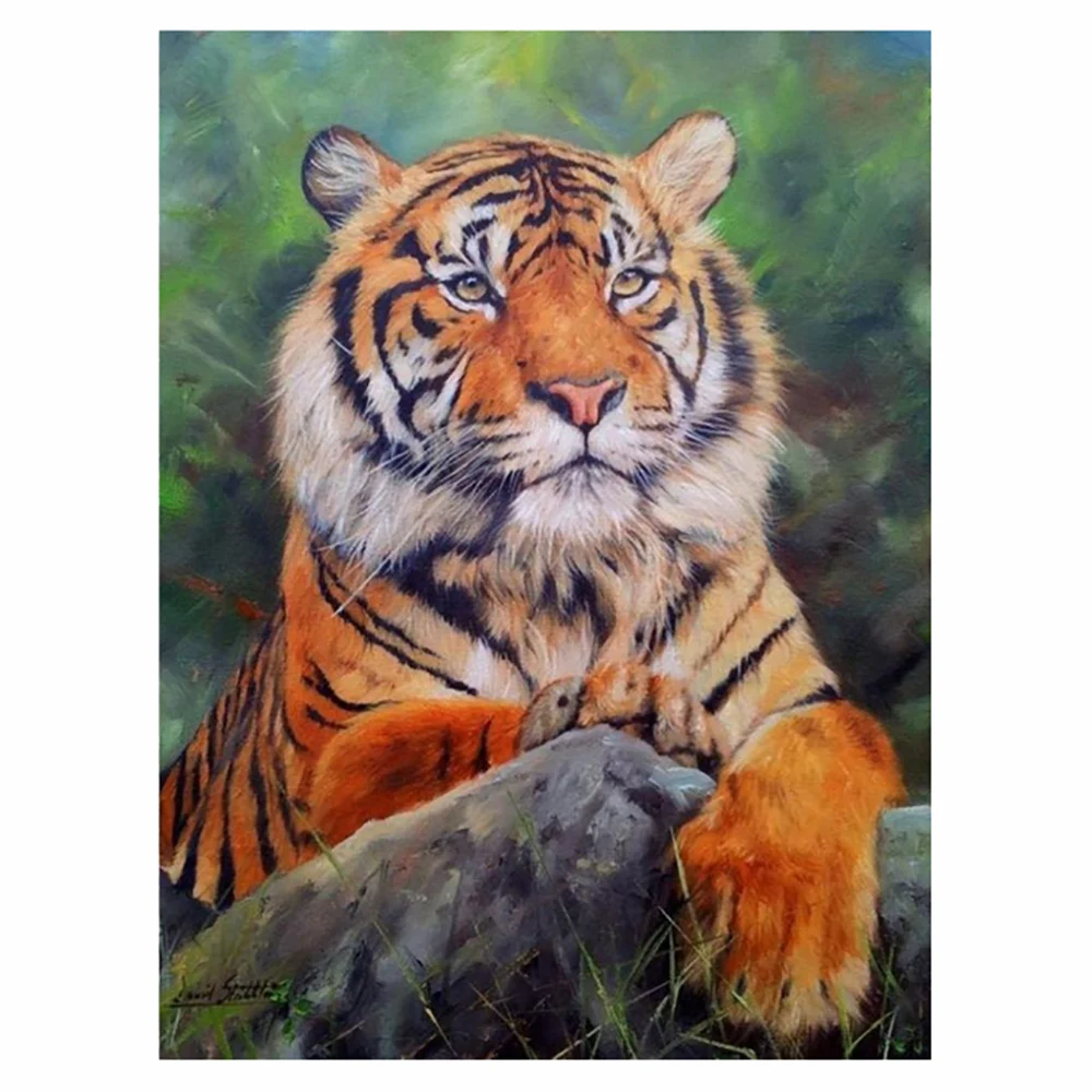 LZAIQIZG 5D Diamond Painting Tiger Lay On Rock Diamond Embroidery Landscape Picture Cross Stitch Handicraft Decoration For Home