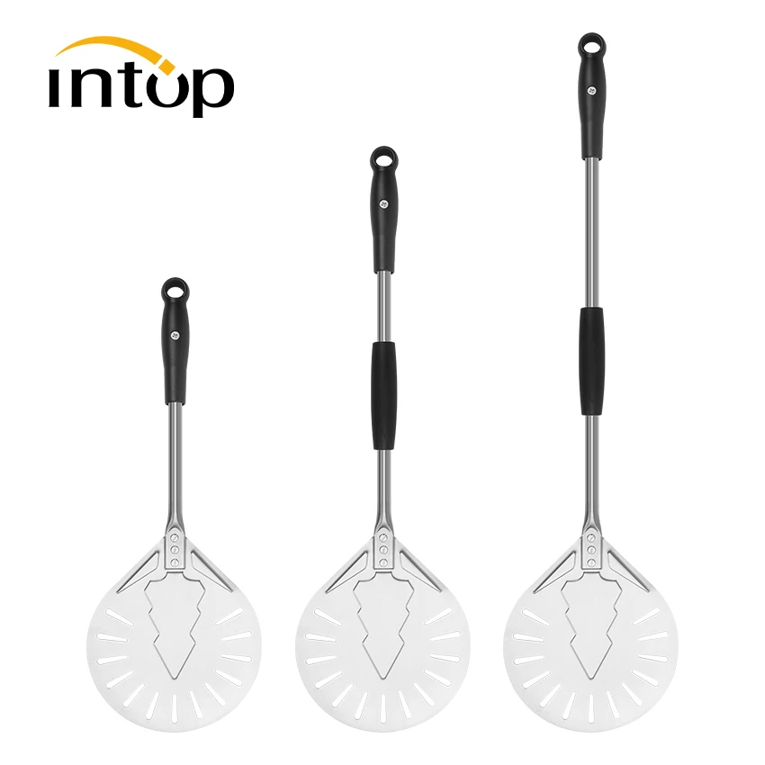 Christmas Gifts 8inch Perforated Small Pizza Turning Peel Turner Stainless Steel with Retractable handle Pizza Oven Accessories