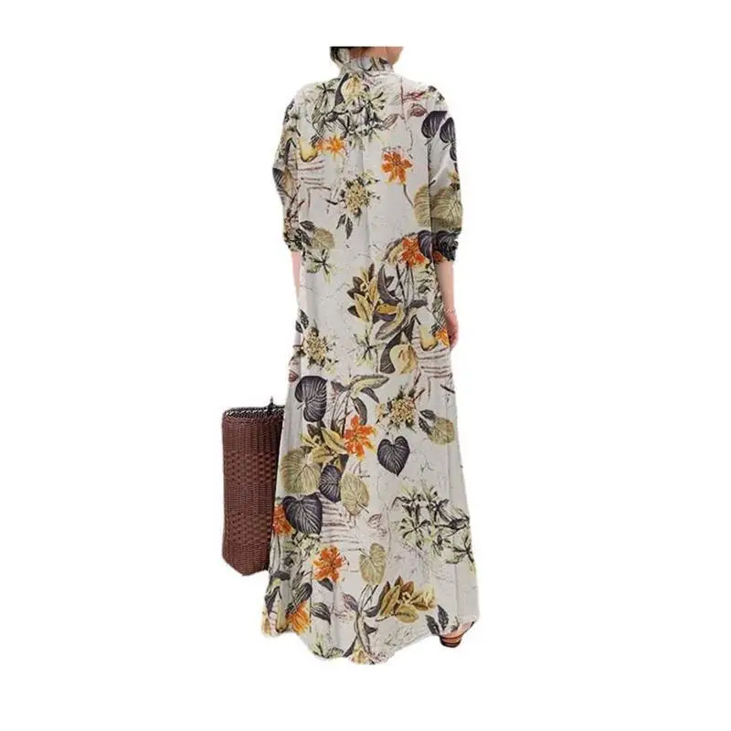 Sommer Maxi Long IRT Dr für Frauen Plus Größe Big Street Sle Lose Taille Polyester Faser Lange Sve Ne Kleid