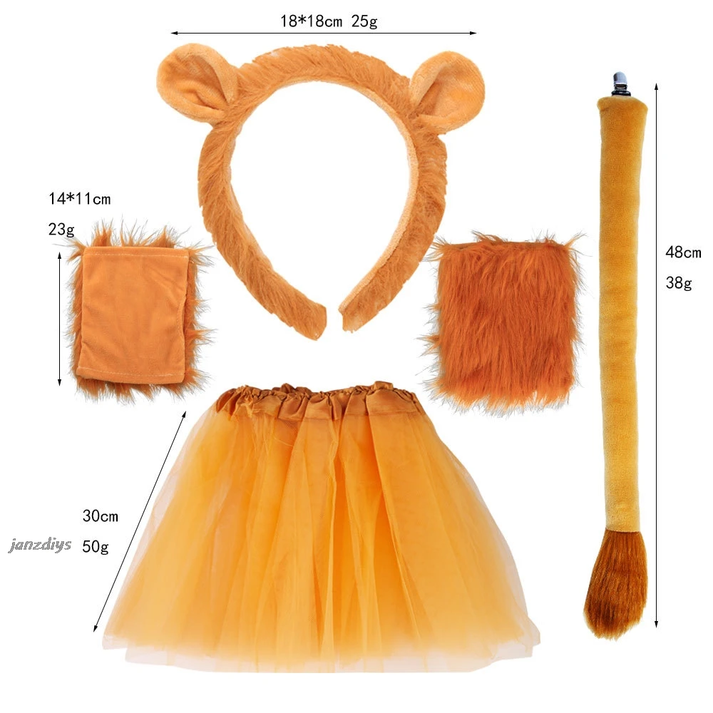 Children Boy Girls Men Lion Costumes Ears and Tail Headband Skirt Set Cosplay Accessories