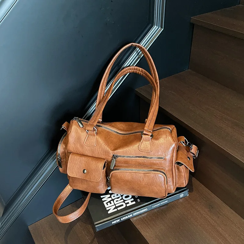

High-end Large-capacity Soft Leather Boston Tote Bag Women's Fashion Versatile Multi-pocket Shoulder Messenger Bag
