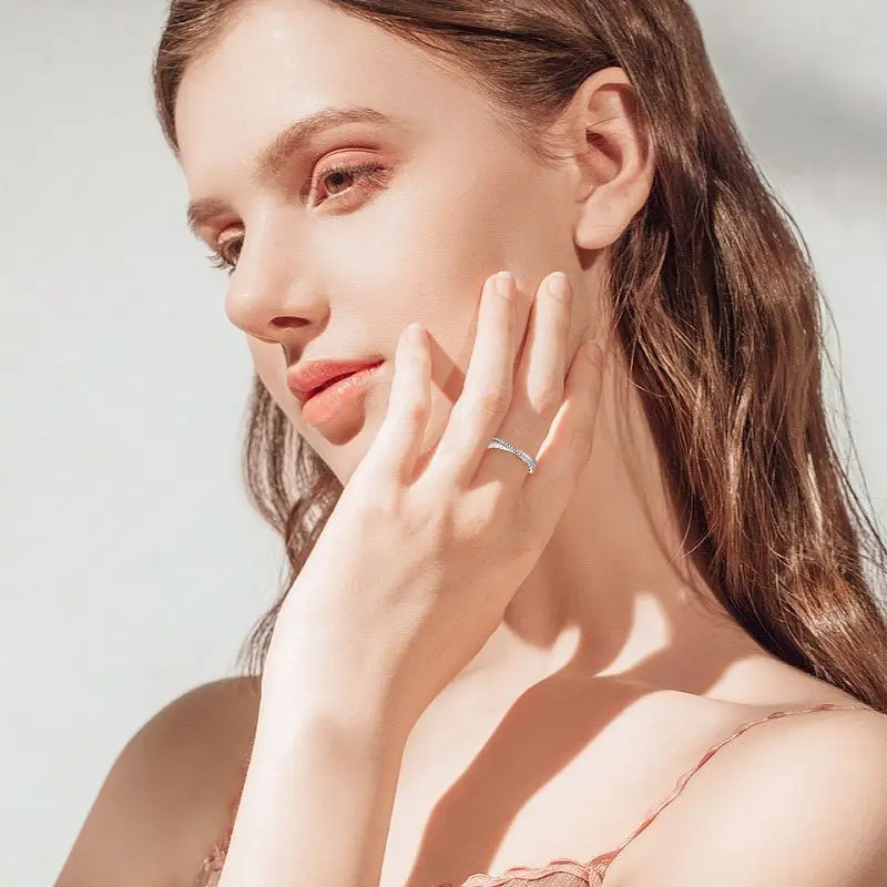 X-Cross Cluster Ring S925 Silver Moissanite Adjustable Tail Jewelry GBA Certified Free Gift   Bridal Banquet Anti-Oxidation