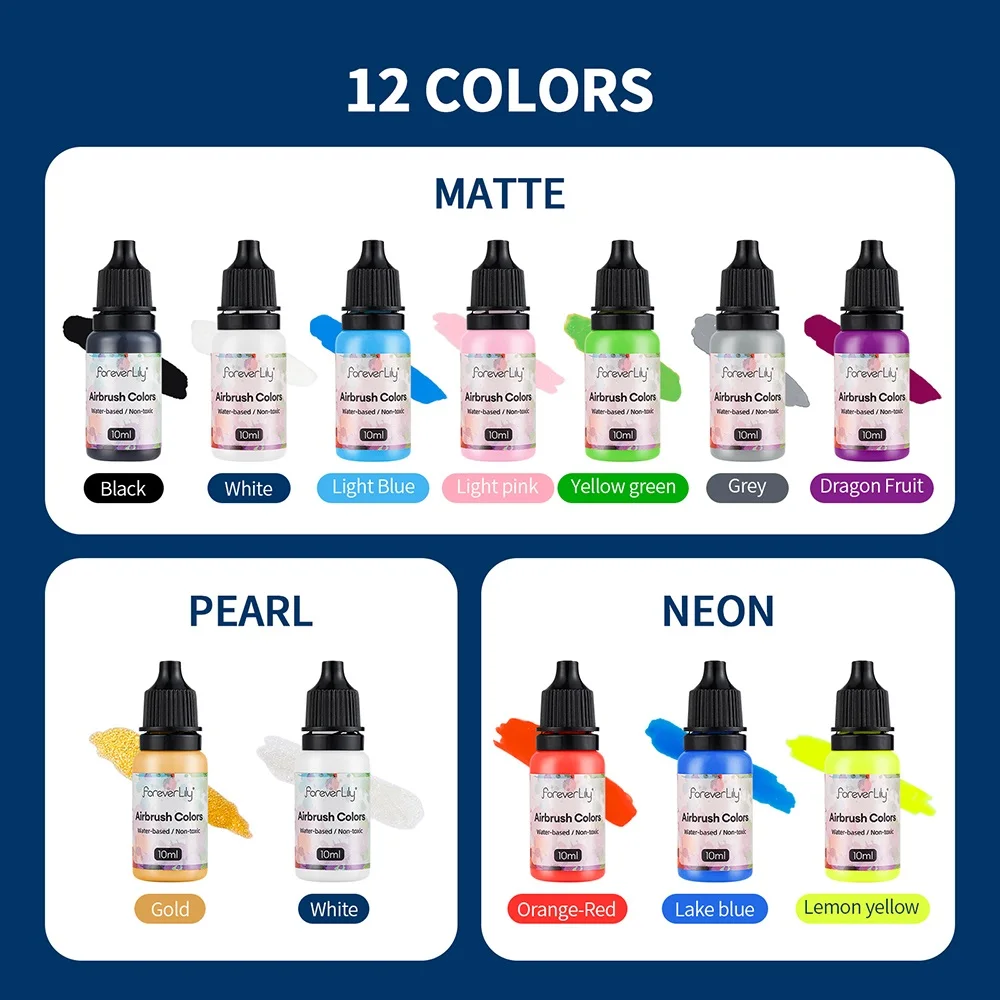 12 pezzi fai da te aerografo Nail Art inchiostri Set di inchiostri per vernice acrilica aerografo pigmenti per Spray Art stencil per unghie pittura strumenti per unghie 10ml