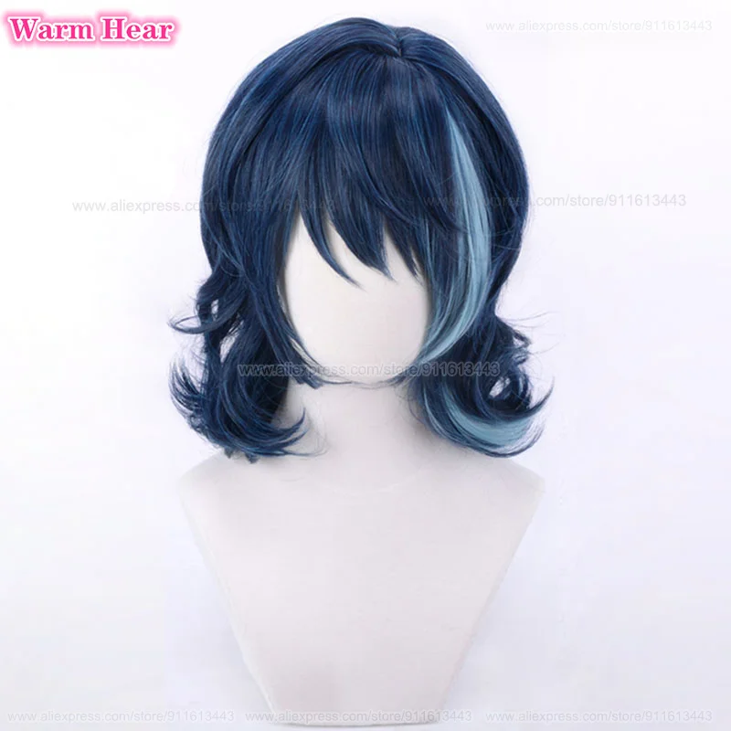  ES Tsumugi Aoba Cosplay Wigs Blue Highlight Wig Glasses Heat Resistant Hair Halloween Party Anime Wigs + Wig Cap