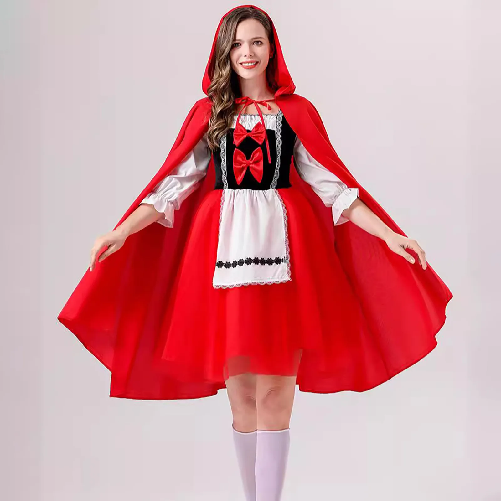 Little Red Riding Hood Costume Adult Women Halloween Party Dress Cosplay Fairytale Theater Stage Performance Costume