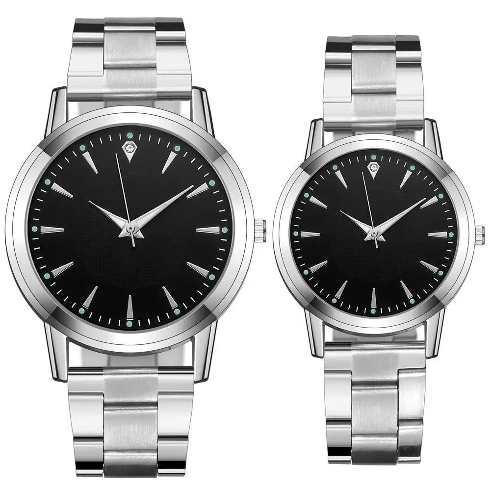 1new Koppels Paar Horloges Lichtgevende Stalen Riem Dameshorloges Heren-En Damesmodellen Quartz Horloge Geschenkhorloge