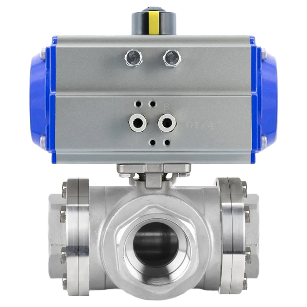 150LB 3 Way 3inch DN80 stainless Steel 304 T Port Socket Weld Ball Valve with Double Action Pneumatic Actuator Limit Switch