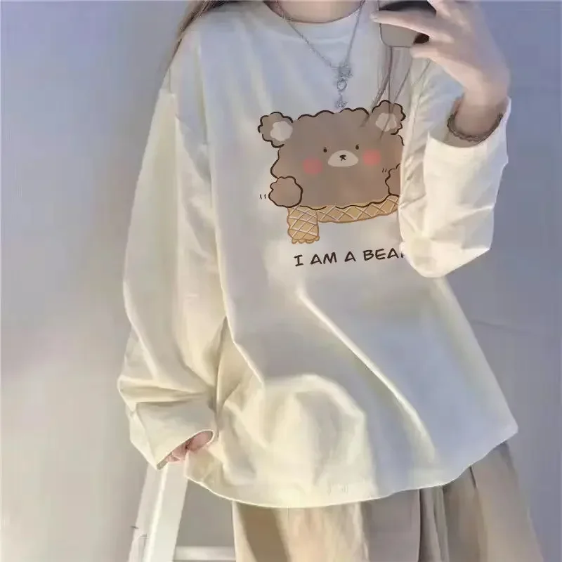 الخريف المرأة Sweetshirts الحب طباعة س الرقبة البلوفرات البلوز عادية فضفاض كم طويل هود الكورية نمط Kawaii هوديي