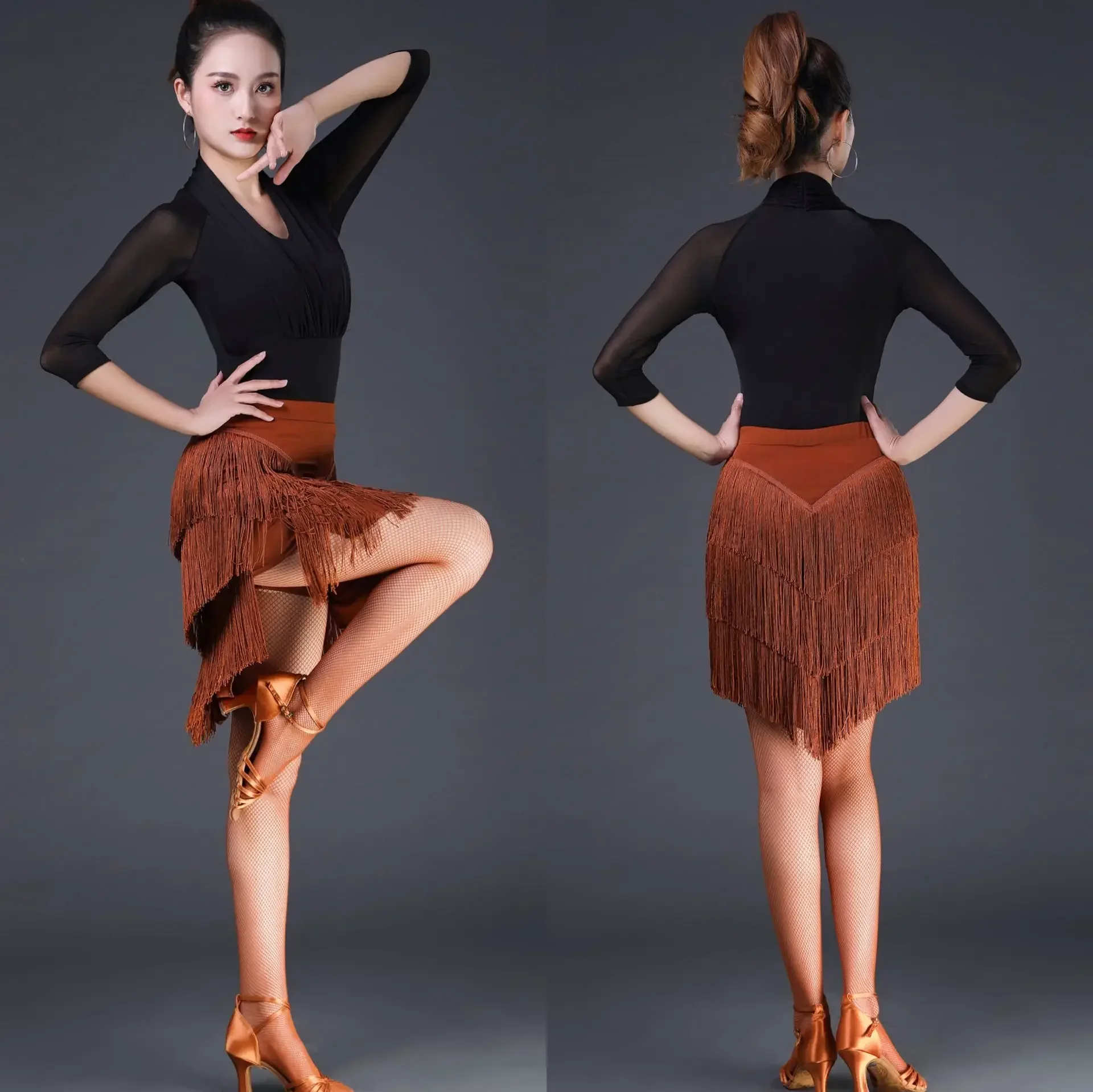 Новинка 2023, стильная юбка для латинских танцев, женская юбка с бахромой для танцев, нерегулярная юбка с кисточками для бальных танцев, румба, чача, самба, танцевальное представление