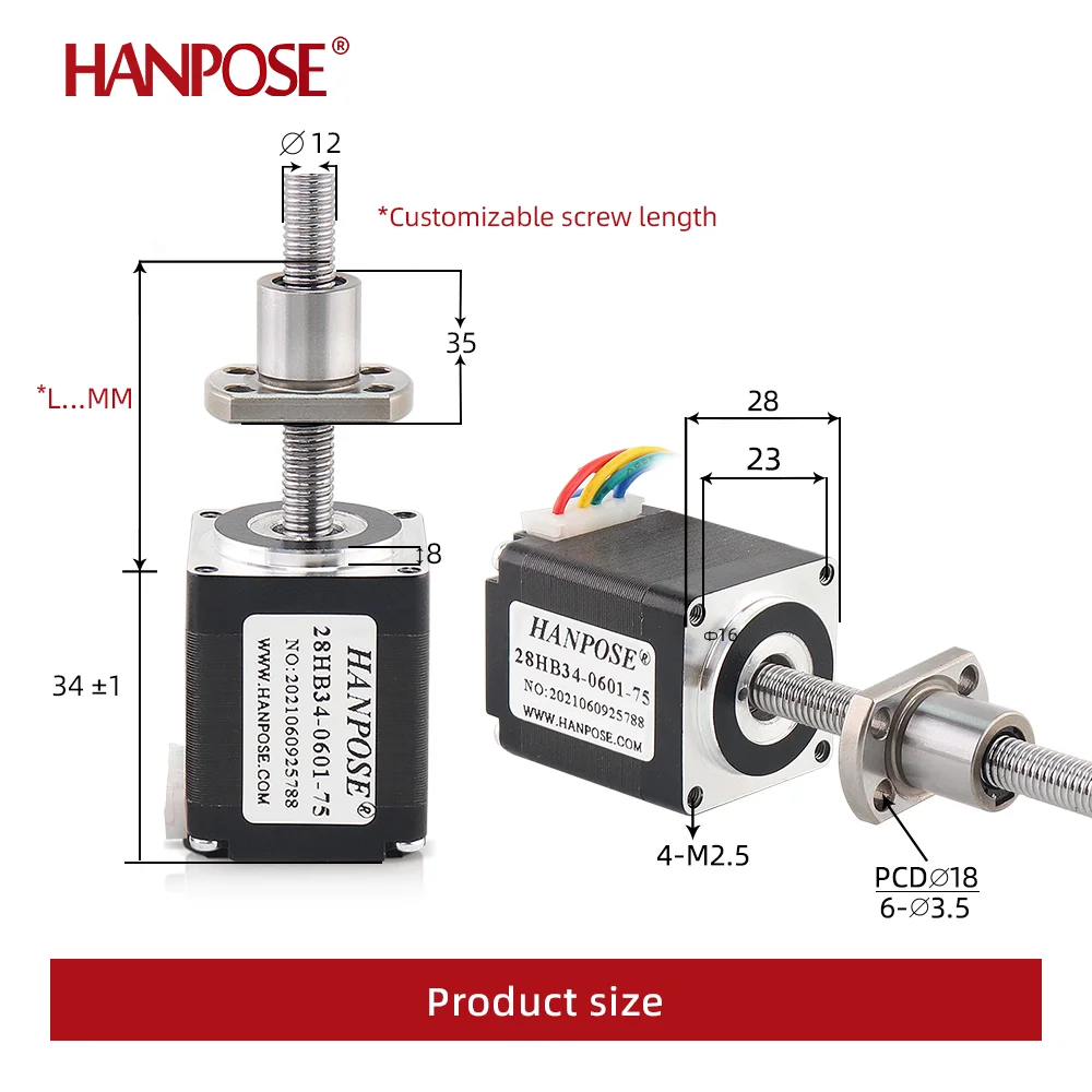 nema11 stepper motor 1.0A 0.1N.M linear 28HB34-SFU0601 L100-300MM 28 ball screw stepper motor for 3D printer accessories