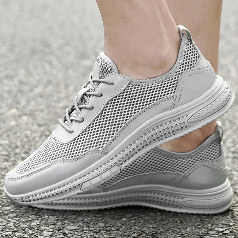 Men's Shoes 2023 Brand Lace Up Men's Vulcanize Shoes Autumn Round Toe Solid Net Cloth Breathable Low-heeled Casual Sneakers