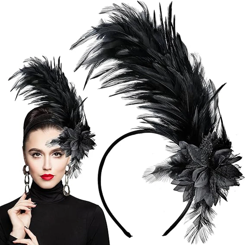 Women's 1920s Feather Fascinator Headband, Fascinators Hat for Women Tea Party Flower Headpiece Gatsby Derby Hat