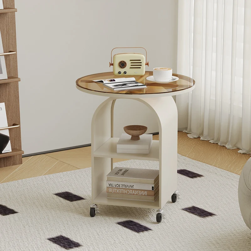 

White Beige Coffee Tables Round Modern Indoor Space Saving Apartment Coffee Table Floor Nightstands Mesa Centro Furniture Home