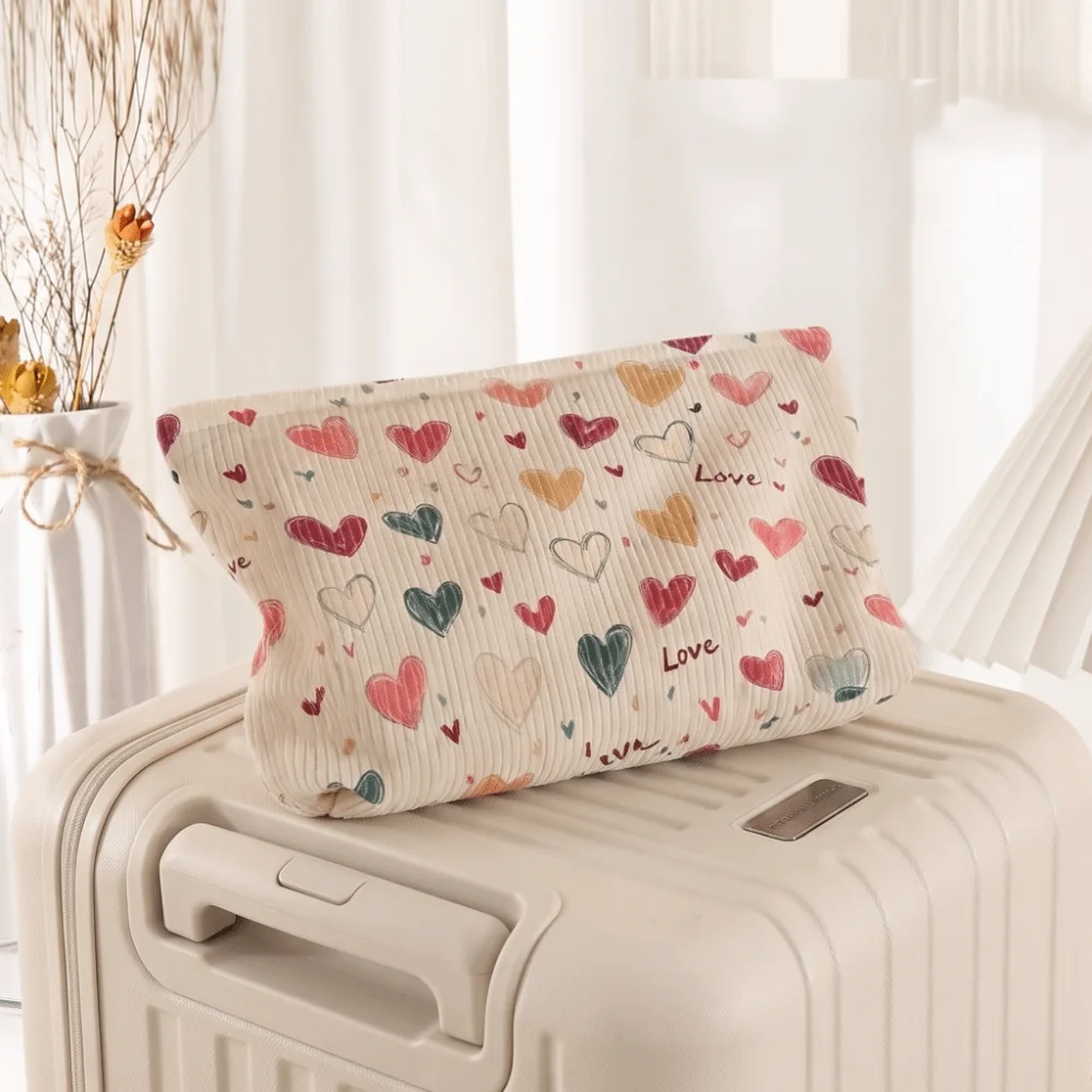 Funny Corduroy Corduroy Storage Bag Letter Color Hand-painted Makeup Bag Zipper Portable Travel Toiletry Bag Travel
