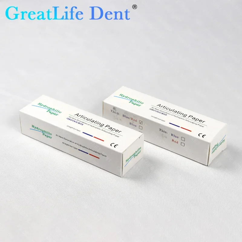 GreatLife Dent 5 صناديق شرائط ورق مفصلية للأسنان أزرق/أحمر ورق لدغة مزدوج الجانب 100 ميكرومتر مستهلكات ورقية محبة للماء