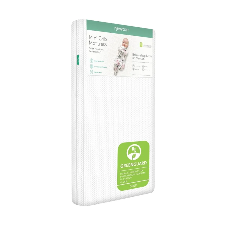 Mini Crib Mattress 37.75 x 23.75 for Nursery Use, Organic Cotton Cover, Light Gray, Breathable Machine-Washable
