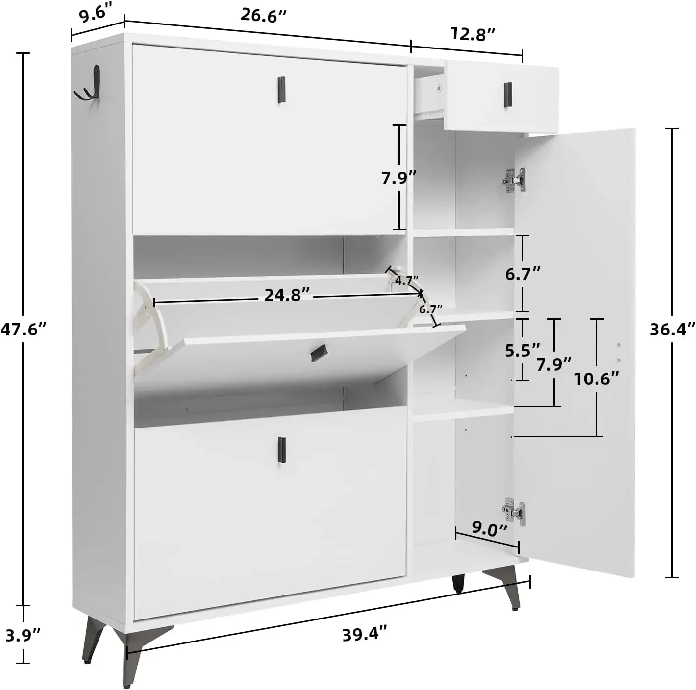 Shoe Cabinet-Freestanding Shoe Storage Cabinet 22 Pair Shoe Rack Storage Organizer with 3 Flip Drawers-White Modern  Organiz