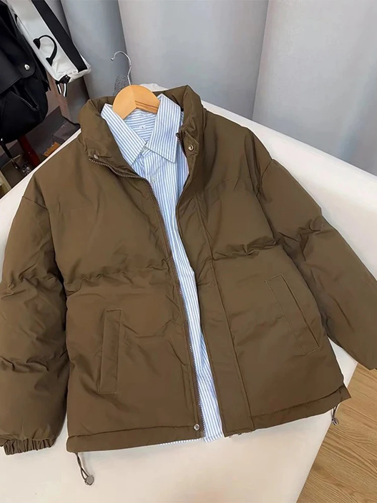 

Thiened Coffee Brown Cotton Jaet Men's Winter Outerwear Cleanfit Bread Sle Zipper Closure Long Sve Casual Coat