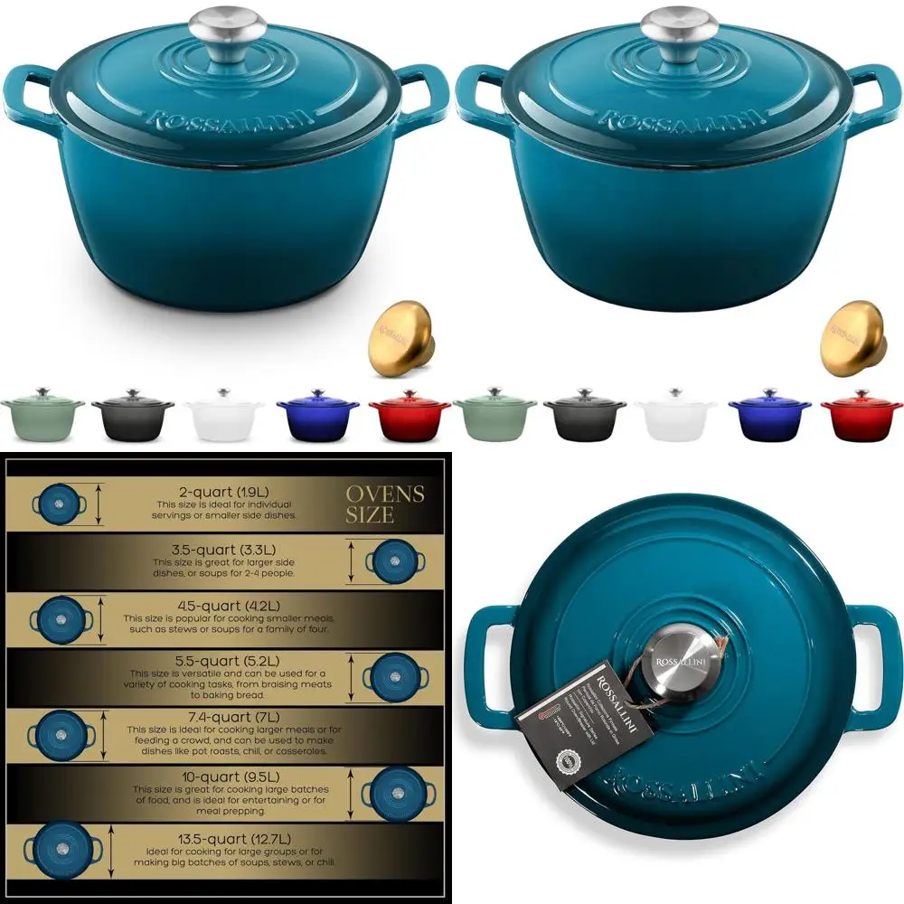 

Эмалированная чугунная голландская духовка, сервировочный горшок с антипригарным покрытием и крышкой для запекания, выпечки, тарелки, хлеба | 1,9л, Ocean Blue