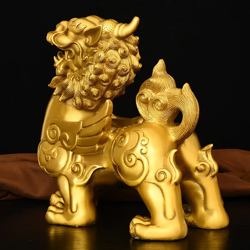 Copper Pi Xiu Decoration a Pair of Yellow Picchu Home Living Room Office Opening Gifts
