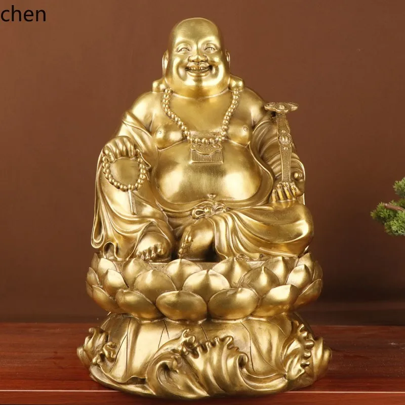 Cz1 copper maitreya buddha sitting on lotus flower laughing buddha home office copper maitreya buddha ornament