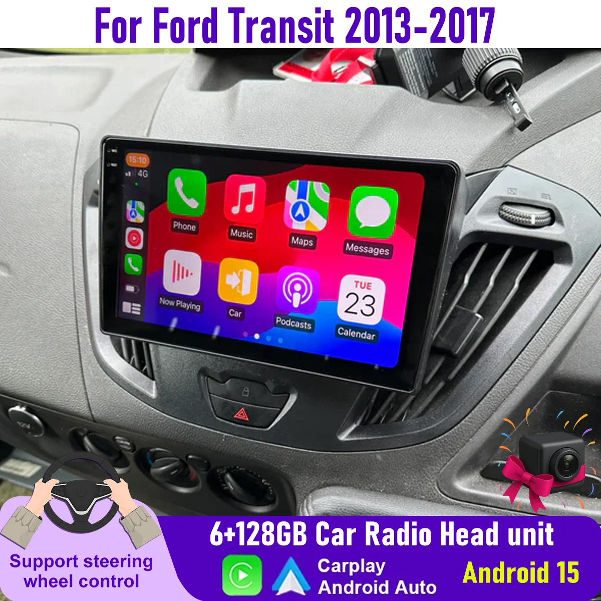 

9“ Wireless CarPlay Android auto 6-128GB (8CORE) For Ford Transit 2013-17 QLED Screen Android Head Unit Navigation GPS Car Radio