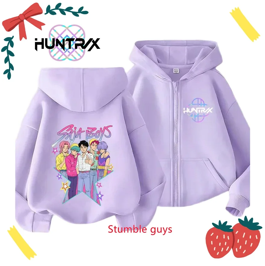 

Детская толстовка на молнии Kpop Demon Hunters, весенне-осенняя стильная одежда в стиле аниме для мальчиков и девочек, одинаковые брюки, свитшот