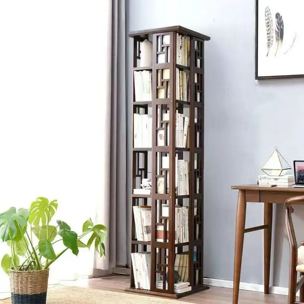 Fully solid rotating bookshelf rotating bookcase floor-to-ceiling student Chinese multi-layer storage