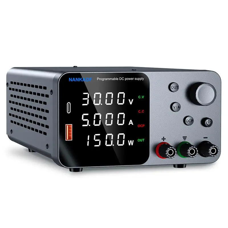 New! 30V 10A Lab Adjustable DC Power Supply with 4-Digit LED Display; USB-A/Type-C 5V/3.6A Fast Charge with Encoder Adjustment