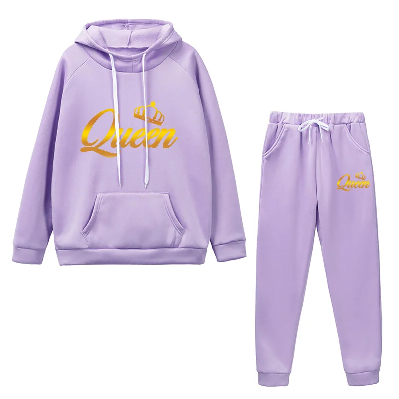 Queen Womens Tracksuit Suit Printing Fashion Casual Hooded Sweatshirts High Quality Jogging Pants Sets Warm Autumn Winter 2024