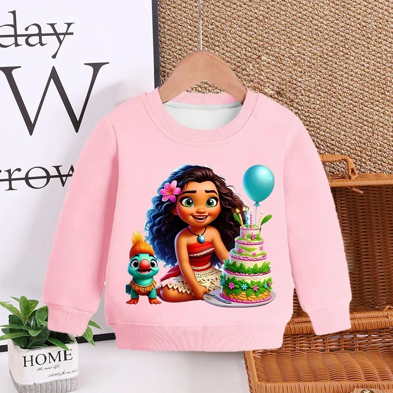 Disney Moana 2 Sweatshirt Cute Anime Berber Fleece Sweater Fashion Cartoon Pullover Kawaii Tops Round Neck Girls Plush Clothing