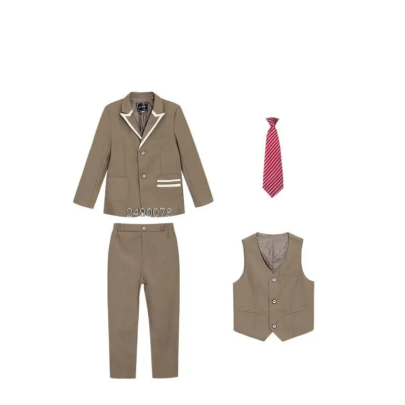 Khaki Suit For Boys Children Photography Dress Kids Stage Performance Formal School Suit Teen Birthday Ceremony Chorus Costume