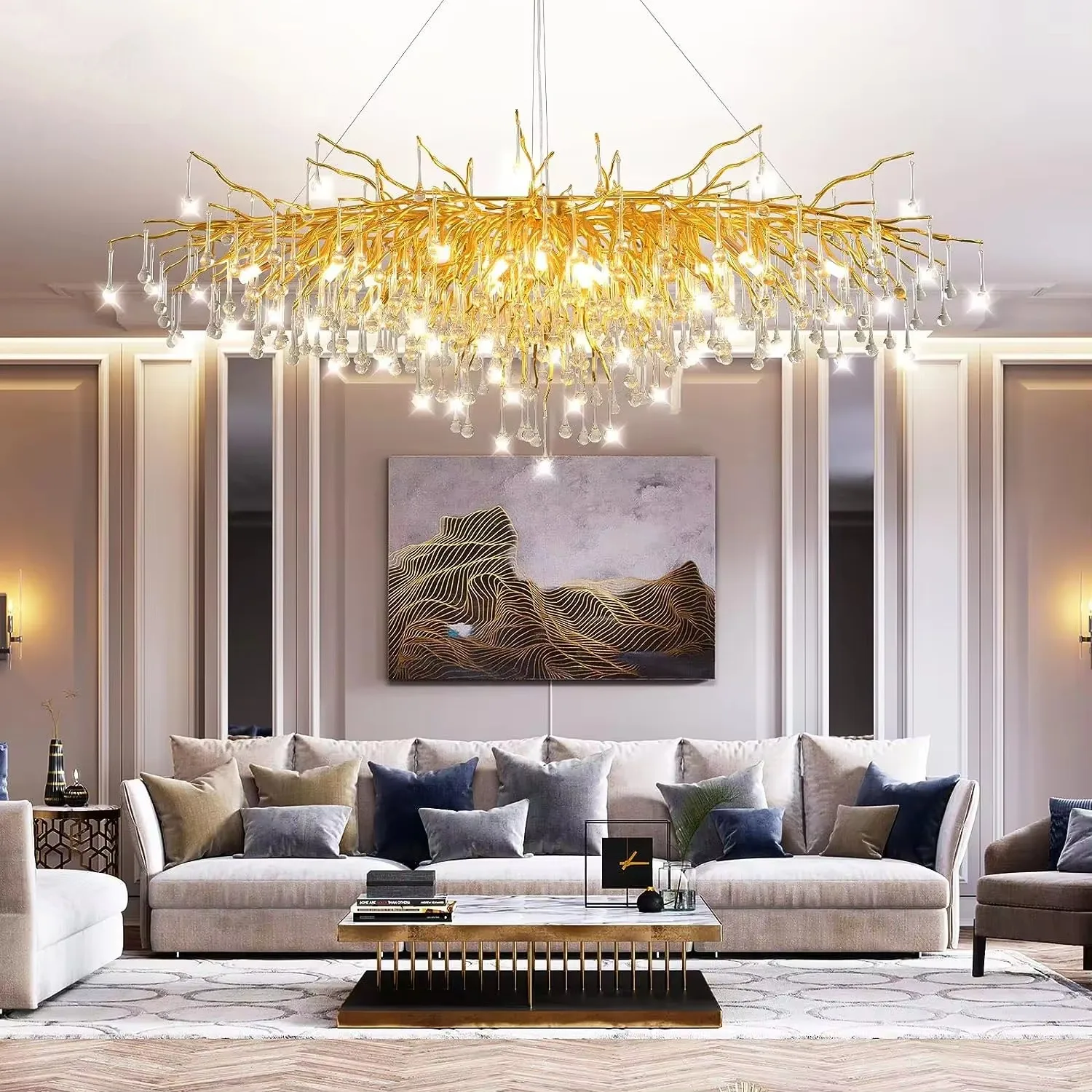 

Modern Crystal Chandelier For Living Room Gold Chrome Drip Ceiling Chandelier Pendant Lights Dining Room Bedroom Light Fixtures