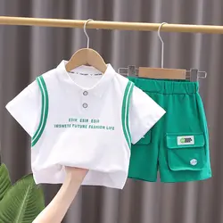 New Baby Summer Clothing Toddler Children Boy Short Sleeve Cartoon Letters T-shirt Pants Fashion Infant Clothes Set Tracksuit