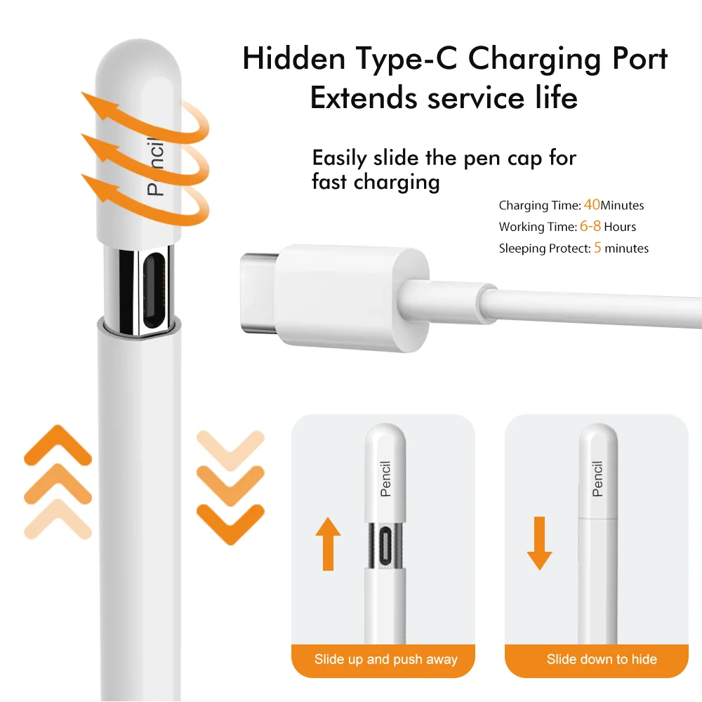 قلم تابلت لجهاز iPad Pro 11 12 Mini لأجهزة Apple Pencil Pro iPad Air M2 M3 M4 3rd 4-11th قلم لمس Caneta USB Type C شحن