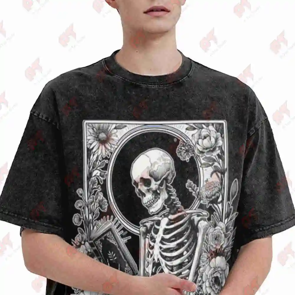 Morally Grey Skeleton Vintage Washed Tee Pure Cotton T-Shirt