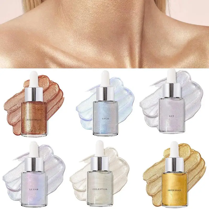 

6pcs Shimmering Body Oil Face Brighten Glitter Bronzer Pearl Gold Skin Glowing Illuminator Makeup Shine Liquid Body Highlighter