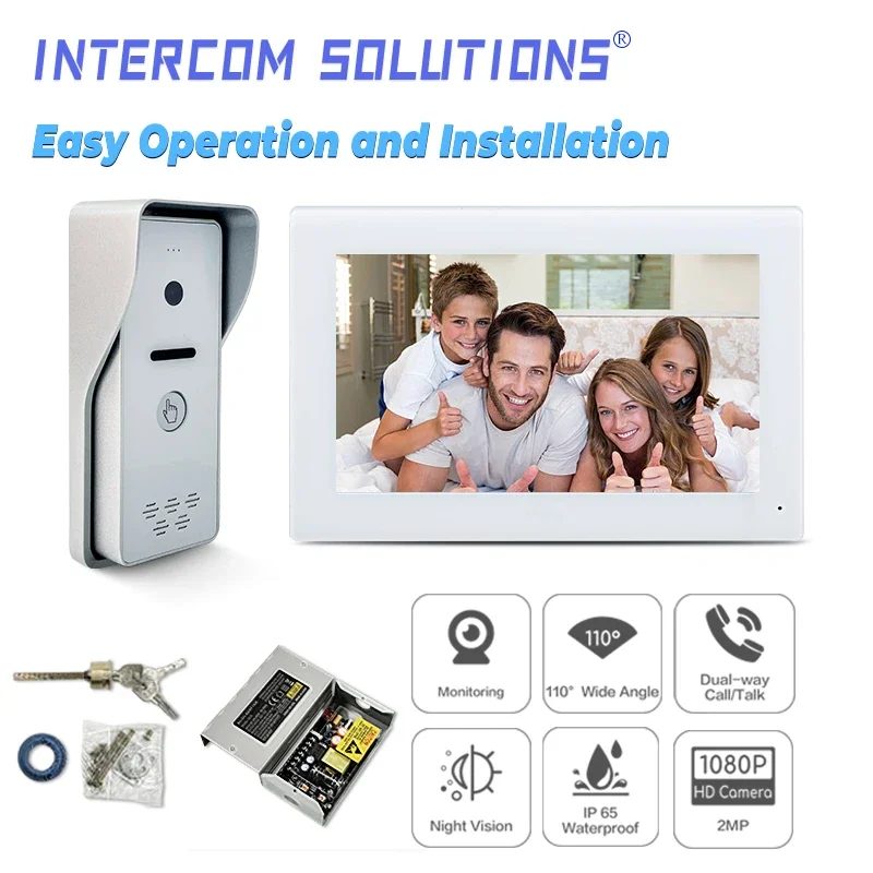 

Factory Wired Video Intercom System 7 Inches Video Doorbell Kits Support Unlock Monitoring for Villa Home Office Apartment